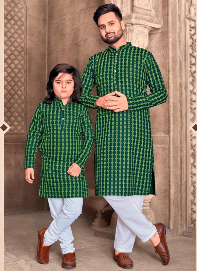 Magic Cotton Green Casual Wear Printed Readymade Combo Set